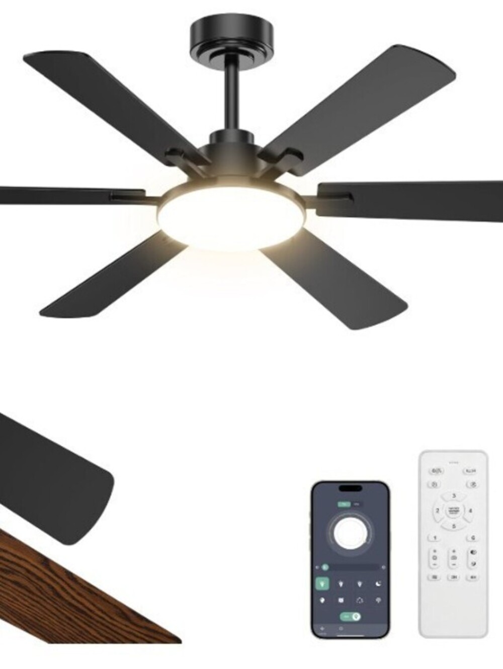 CEILING FAN-52"-6 BLADE-W/LGHT-BLK